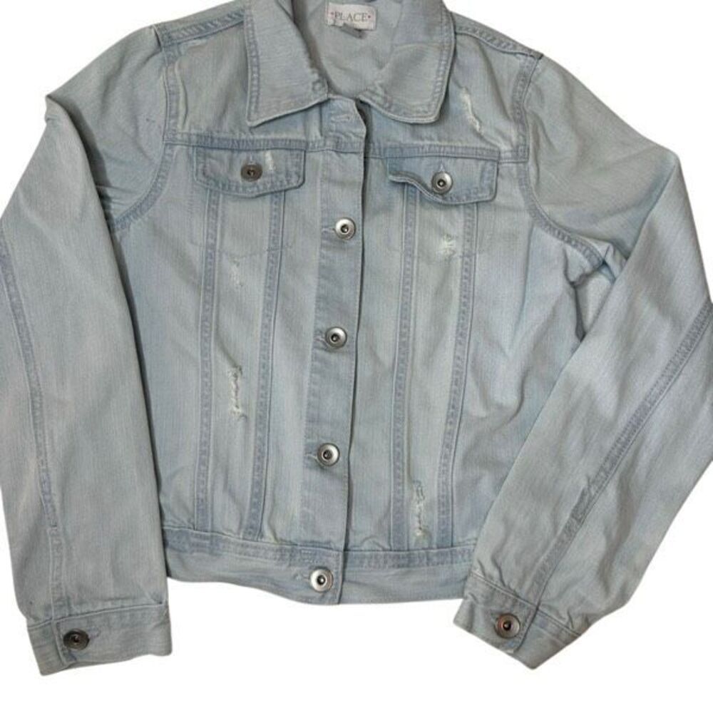The Children’s Place Girl's Blue Light Wash Distressed Denim Jacket Size XL